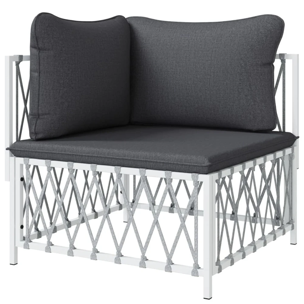 VIDAXL Canapé D'angle De Jardin Avec Coussins Blanc Tissu Tissé 4 VIDAXL Canapé D'angle De Jardin Avec Coussins Blanc Tissu Tissé – Image 4