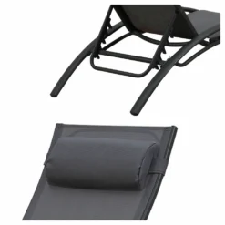 Baisao - Bain De Soleil Courbé Textilène Aluminium - Inclinable - Coussin De Tête - Léger Et Confortable - Gris/gris Anthracite - X2 -Konst Decor Magasin 646d14a26381c9.39964995