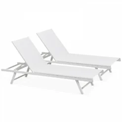 Lot De 2 Bains De Soleil En Acier Blanc