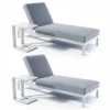 Lot De 2 Bains De Soleil Avec Tablettes En Aluminium Blanc