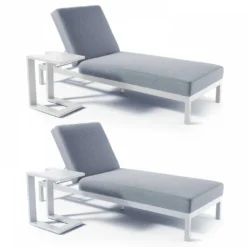 Lot De 2 Bains De Soleil Avec Tablettes En Aluminium Blanc