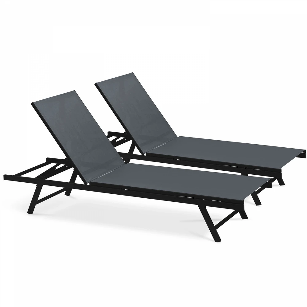 Lot De 2 Bains De Soleil En Acier Gris 1 Lot De 2 Bains De Soleil En Acier Gris