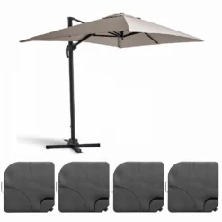 Parasol Déporté 2x3 M Et 4 Dalles à Remplir Aluminium Taupe