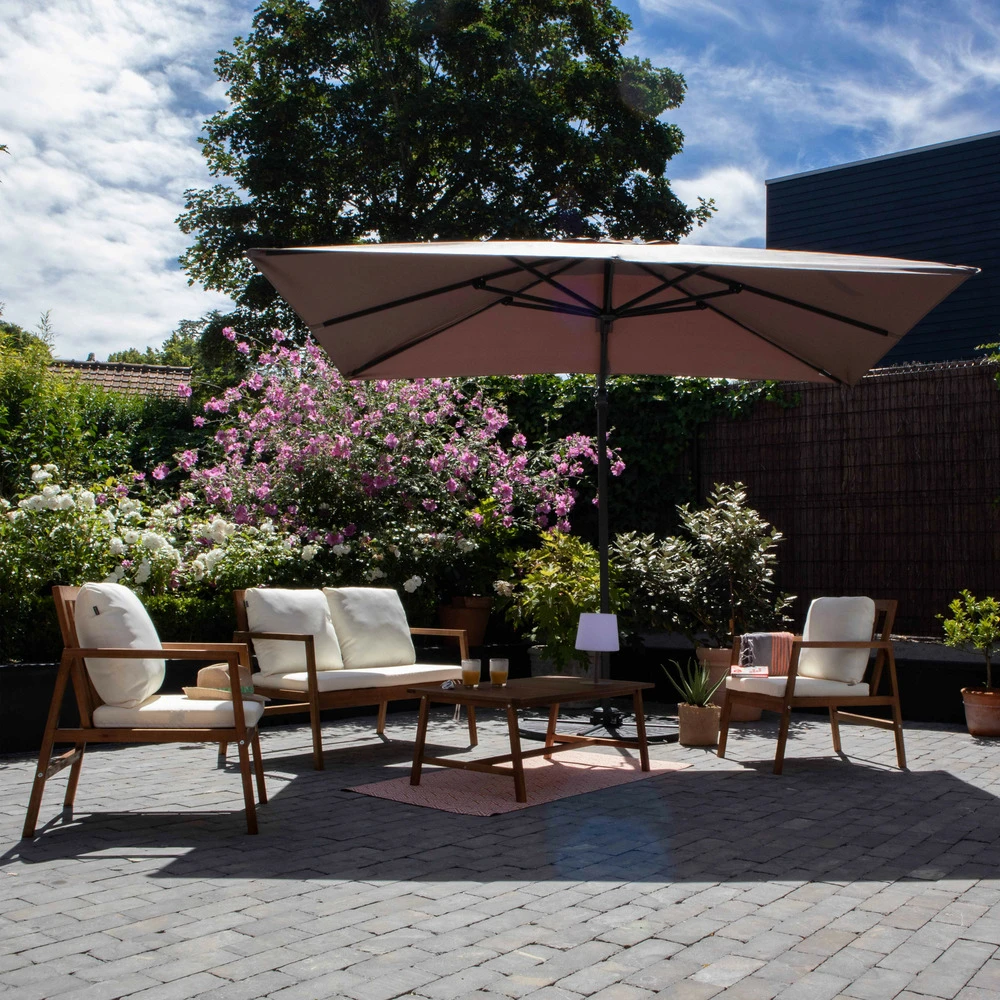 Parasol Déporté 2x3 M Et 4 Dalles Lestées Aluminium Taupe 2 Parasol Déporté 2x3 M Et 4 Dalles Lestées Aluminium Taupe – Image 2