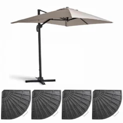 Parasol Déporté 2x3 M Et 4 Dalles Lestées Aluminium Taupe