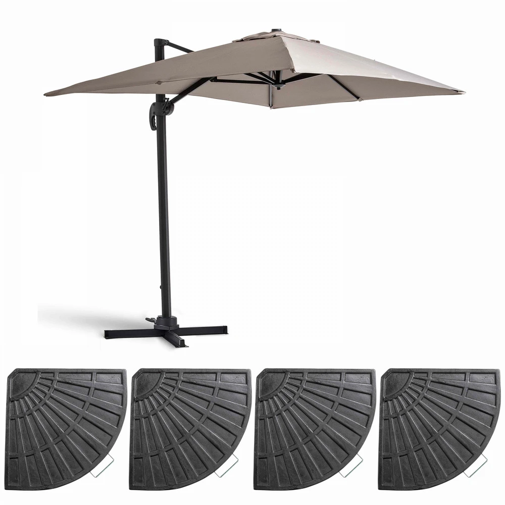 Parasol Déporté 2x3 M Et 4 Dalles Lestées Aluminium Taupe 1 Parasol Déporté 2x3 M Et 4 Dalles Lestées Aluminium Taupe