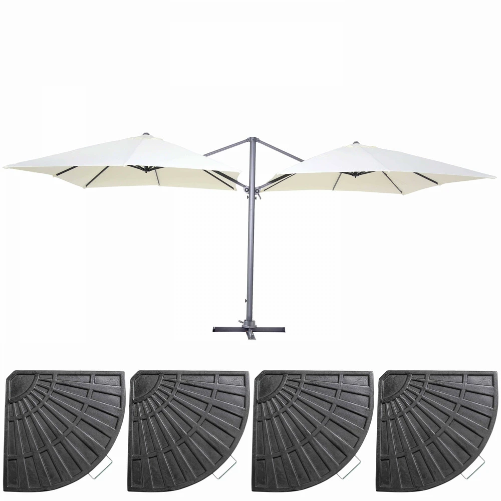 Double Parasol Déporté 3m Et 4 Dalles Lestées Aluminium Blanc 1 Double Parasol Déporté 3m Et 4 Dalles Lestées Aluminium Blanc