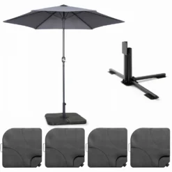 Parasol Droit Inclinable 3m Et 4 Dalles à Lester Remplissables Gris