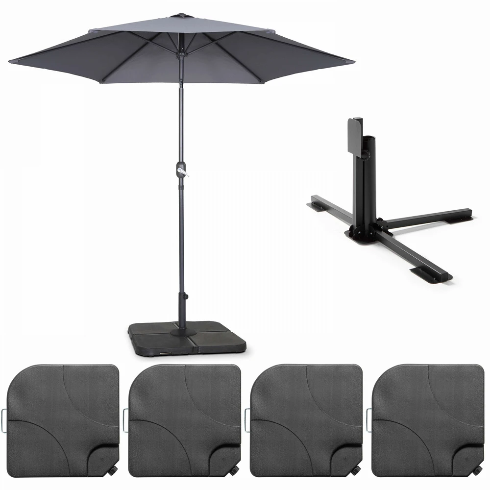 Parasol Droit Inclinable 3m Et 4 Dalles à Lester Remplissables Gris 1 Parasol Droit Inclinable 3m Et 4 Dalles à Lester Remplissables Gris