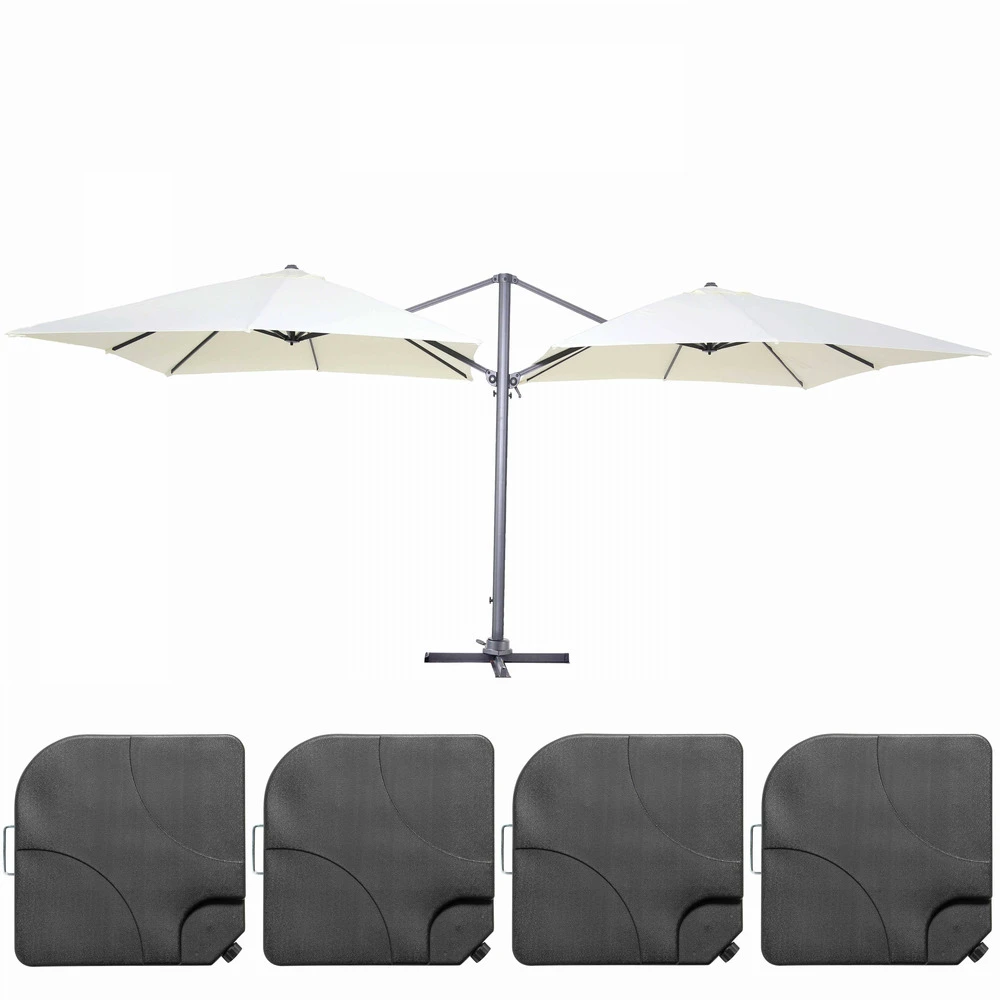 Double Parasol Déporté 3m Et 4 Dalles à Remplir Aluminium Blanc 1 Double Parasol Déporté 3m Et 4 Dalles à Remplir Aluminium Blanc