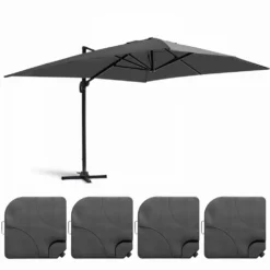 Parasol Déporté 3x4m Et 4 Dalles à Remplir Aluminium Gris