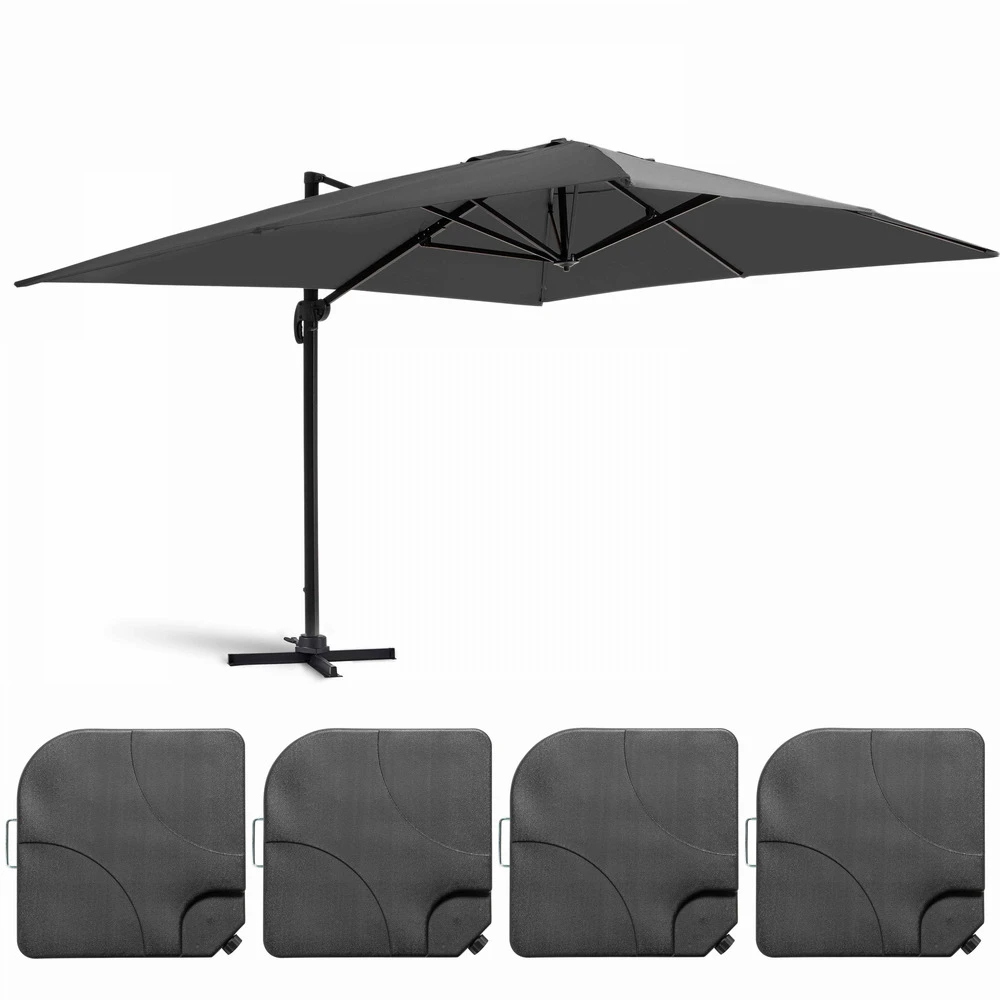 Parasol Déporté 3x4m Et 4 Dalles à Remplir Aluminium Gris 1 Parasol Déporté 3x4m Et 4 Dalles à Remplir Aluminium Gris