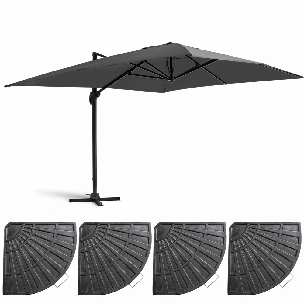 Parasol Déporté 3x4m Et 4 Dalles Lestées Aluminium Gris Anthracite 1 Parasol Déporté 3x4m Et 4 Dalles Lestées Aluminium Gris Anthracite