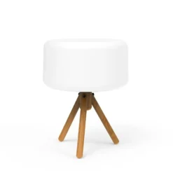 Lampe De Table Chloe 35 Trépied En Bois Batterie Rechargeable Led Rgb Avec Télécommande Hauteur 36cm