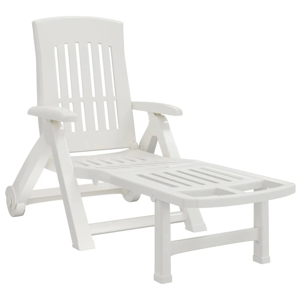 VIDAXL Chaise Longue Pliable Avec Roues Blanc Pp 2 VIDAXL Chaise Longue Pliable Avec Roues Blanc Pp – Image 2