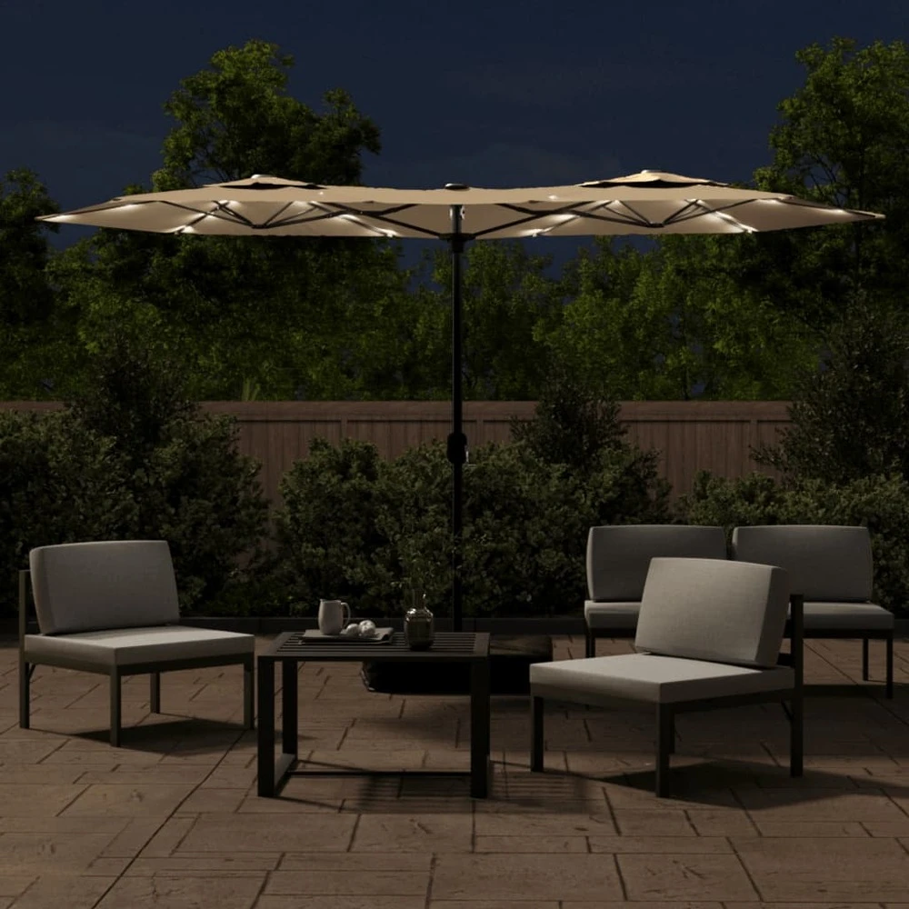VIDAXL Parasol à Double Tête Avec Led Taupe 316x240 Cm 3 VIDAXL Parasol à Double Tête Avec Led Taupe 316x240 Cm – Image 3