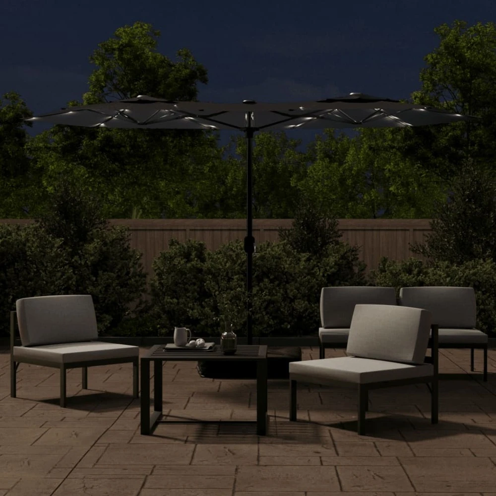 VIDAXL Parasol à Double Tête Avec Led Noir 316x240 Cm 3 VIDAXL Parasol à Double Tête Avec Led Noir 316x240 Cm – Image 3