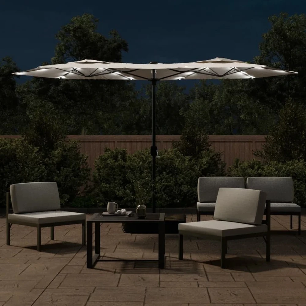 VIDAXL Parasol à Double Tête Avec Led Blanc Sable 316x240 Cm 3 VIDAXL Parasol à Double Tête Avec Led Blanc Sable 316x240 Cm – Image 3