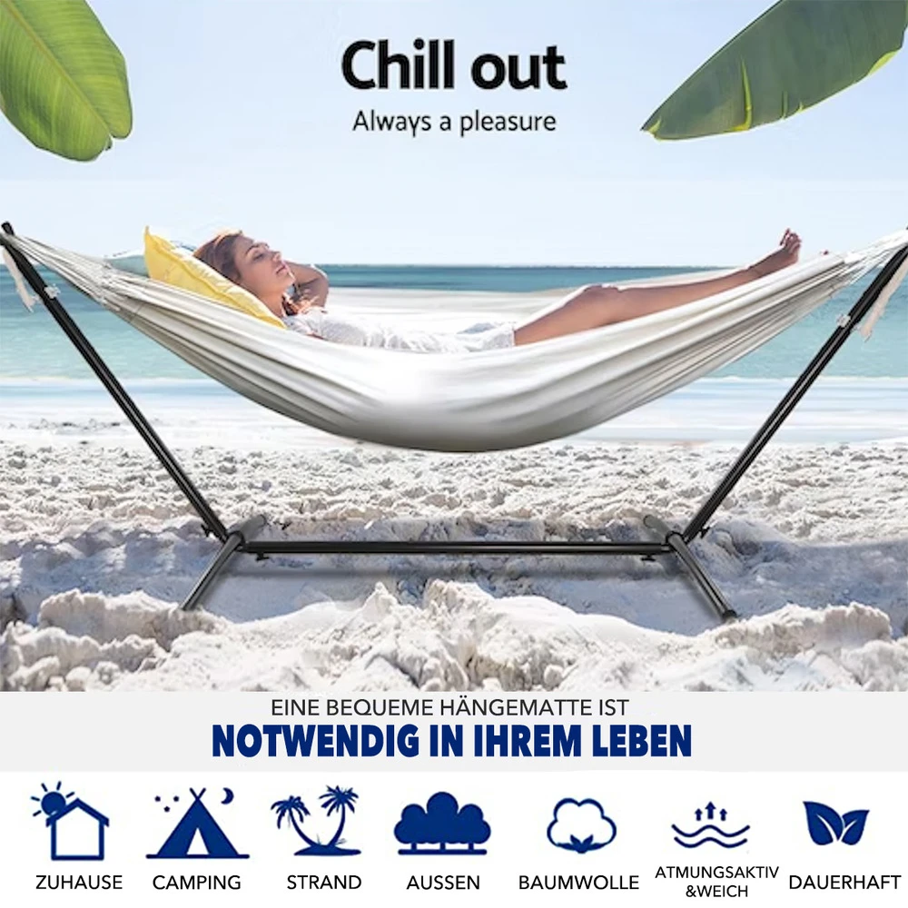 Mercury Hamac En Coton Avec Support En Acier De Dimensions 270x120x80cm, Capacité Maximale En 110kg 2 Mercury Hamac En Coton Avec Support En Acier De Dimensions 270x120x80cm, Capacité Maximale En 110kg – Image 2