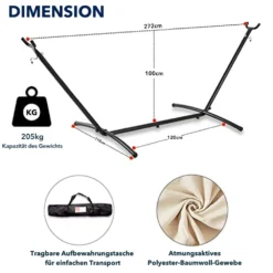 Mercury Hamac En Coton Avec Support En Acier De Dimensions 270x120x80cm, Capacité Maximale En 110kg 8 Mercury Hamac En Coton Avec Support En Acier De Dimensions 270x120x80cm, Capacité Maximale En 110kg -Konst Decor Magasin 64763e2b47ae07.49349174