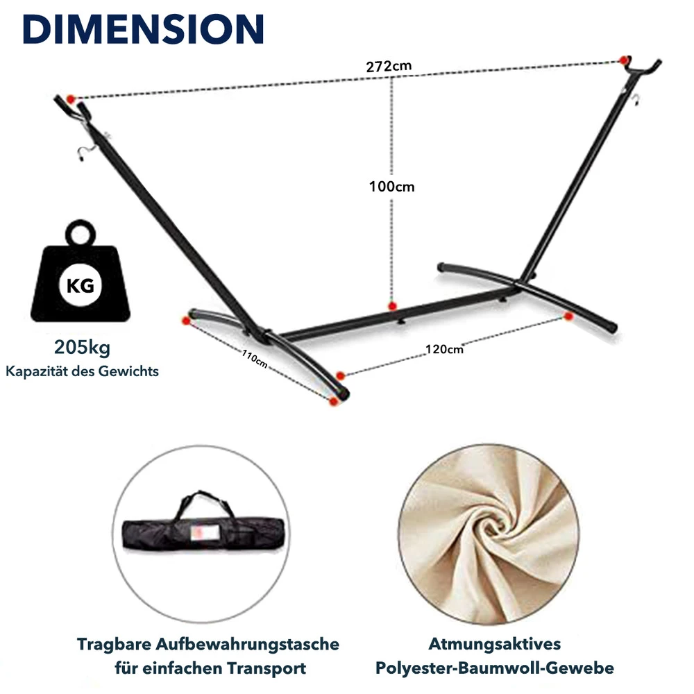 Mercury Hamac En Coton Avec Support En Acier De Dimensions 270x120x80cm, Capacité Maximale En 110kg 3 Mercury Hamac En Coton Avec Support En Acier De Dimensions 270x120x80cm, Capacité Maximale En 110kg – Image 3