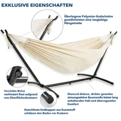 Mercury Hamac En Coton Avec Support En Acier De Dimensions 270x120x80cm, Capacité Maximale En 110kg 11 Mercury Hamac En Coton Avec Support En Acier De Dimensions 270x120x80cm, Capacité Maximale En 110kg -Konst Decor Magasin 64763e2b678900.71232160