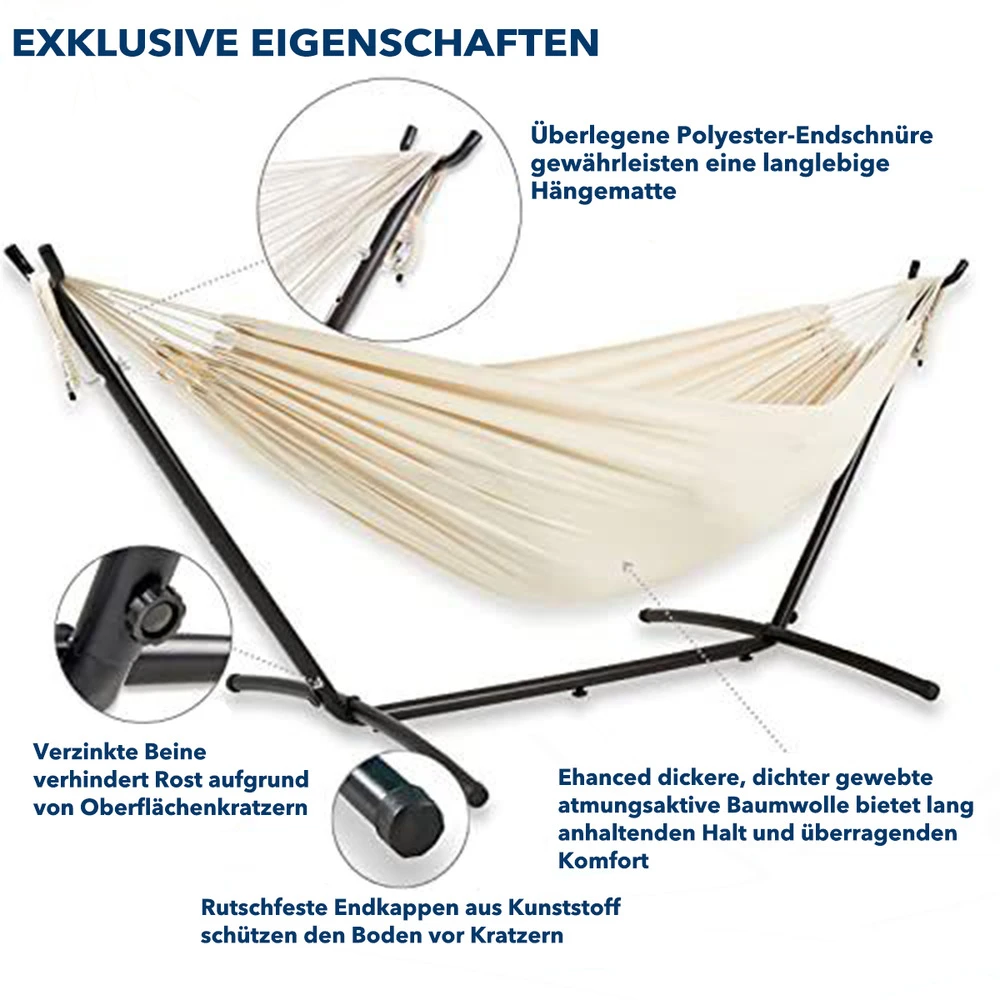 Mercury Hamac En Coton Avec Support En Acier De Dimensions 270x120x80cm, Capacité Maximale En 110kg 6 Mercury Hamac En Coton Avec Support En Acier De Dimensions 270x120x80cm, Capacité Maximale En 110kg – Image 6