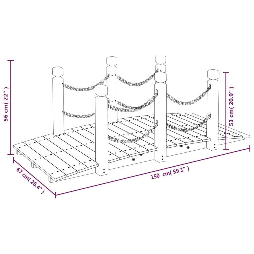 VIDAXL Pont De Jardin Avec Garde-corps En Chaîne Bois Massif épicéa 6 VIDAXL Pont De Jardin Avec Garde-corps En Chaîne Bois Massif épicéa – Image 6