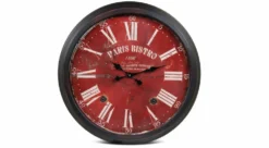 Grande Horloge Ancienne Murale Paris Bistro Métal Rouge-bordeaux 70cm