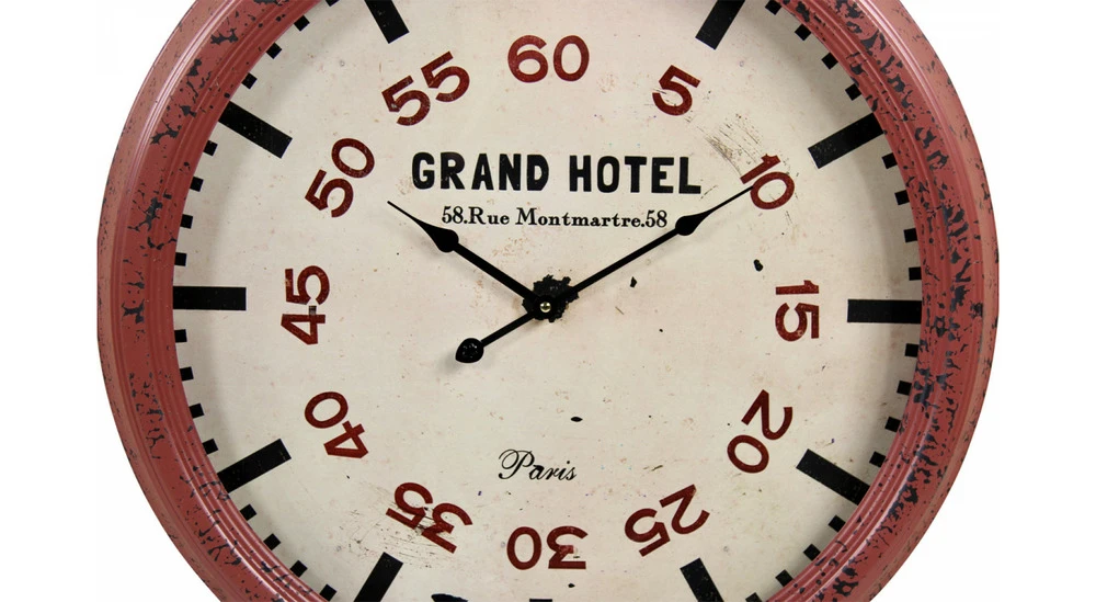 Horloge Ancienne Murale Grand Hôtel Métal Rouge-bordeaux 62cm 2 Horloge Ancienne Murale Grand Hôtel Métal Rouge-bordeaux 62cm – Image 2