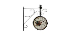Horloge De Gare Ancienne Double Face Family Coq Fer Forge Blanc 24cm - Fer Forgé