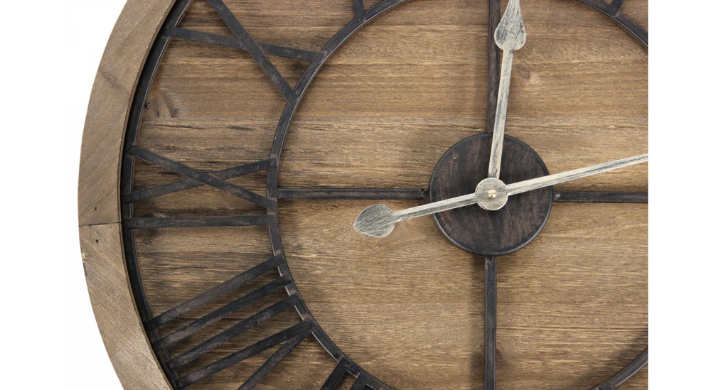 Grande Horloge Ancienne Bois Métal Marron 60x3x60cm - Bois, Métal 3 Grande Horloge Ancienne Bois Métal Marron 60x3x60cm - Bois, Métal – Image 3