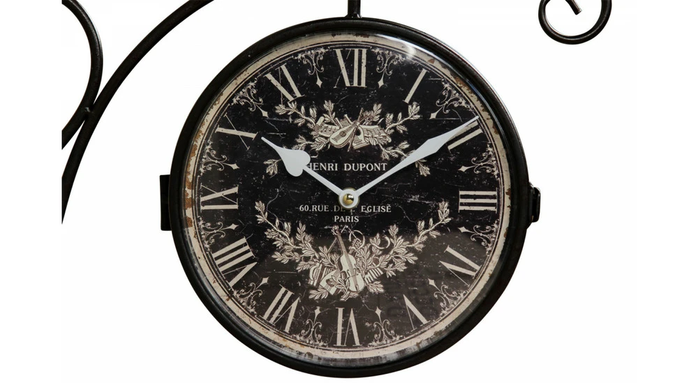 Horloge De Gare Ancienne Double Face Henri Dupont Fer Forge Noir 24cm - Fer Forgé 3 Horloge De Gare Ancienne Double Face Henri Dupont Fer Forge Noir 24cm - Fer Forgé – Image 3