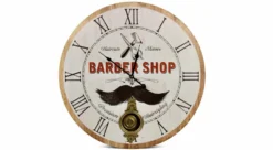 Horloge Ancienne Balancier Barber Shop Bois Blanc 58cm