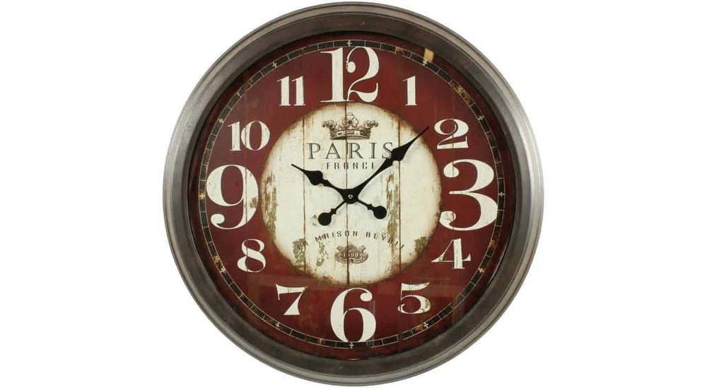 Grande Horloge Ancienne Murale Paris France 70cm - Fer - Rouge-bordeaux 1 Grande Horloge Ancienne Murale Paris France 70cm - Fer - Rouge-bordeaux