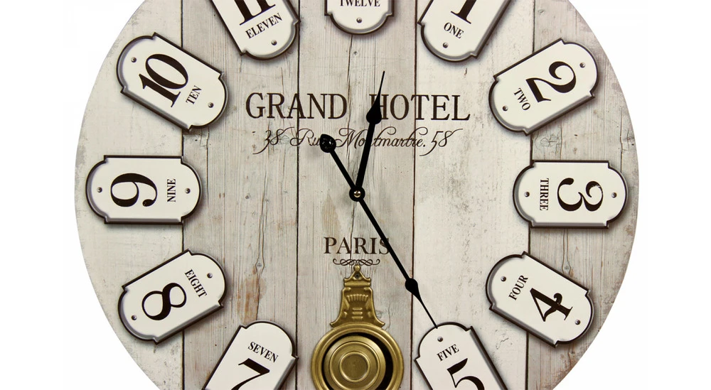 Horloge Ancienne Balancier Grand Hôtel Montmartre Bois Blanc 58cm - Gris 2 Horloge Ancienne Balancier Grand Hôtel Montmartre Bois Blanc 58cm - Gris – Image 2