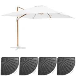 Parasol Déporté 3x3m Et 4 Dalles Lestées Effet Bois Blanc