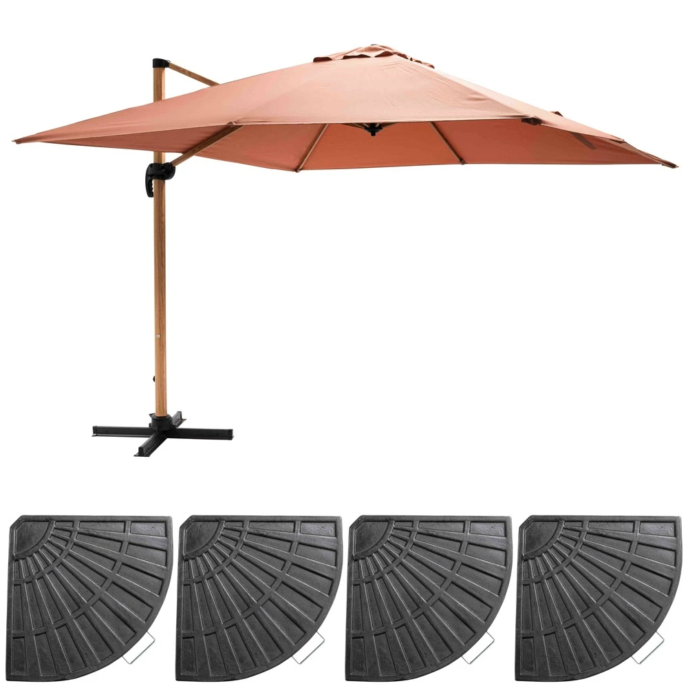 Parasol Déporté 3x3m Et 4 Dalles Lestées Effet Bois Argile 1 Parasol Déporté 3x3m Et 4 Dalles Lestées Effet Bois Argile