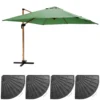 Parasol Déporté 3x3m Et 4 Dalles Lestées Effet Bois Vert Cactus