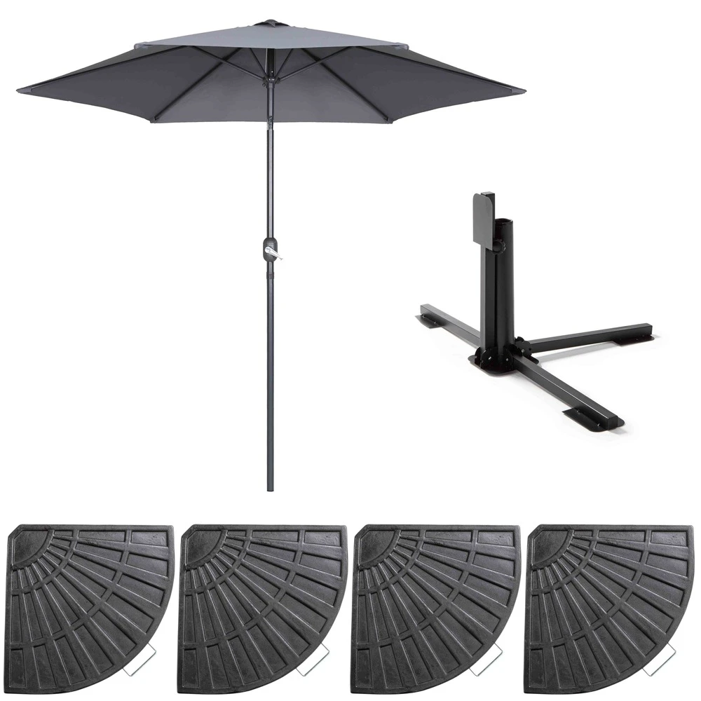 Parasol Droit Inclinable 3m Et 4 Dalles Lestées Aluminium Gris 1 Parasol Droit Inclinable 3m Et 4 Dalles Lestées Aluminium Gris
