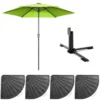 Parasol Droit Inclinable 3m Et 4 Dalles Lestées Aluminium Vert