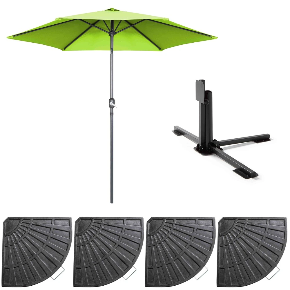 Parasol Droit Inclinable 3m Et 4 Dalles Lestées Aluminium Vert 1 Parasol Droit Inclinable 3m Et 4 Dalles Lestées Aluminium Vert