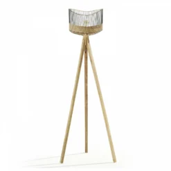 Lampadaire En Manguier Massif Et Rotin