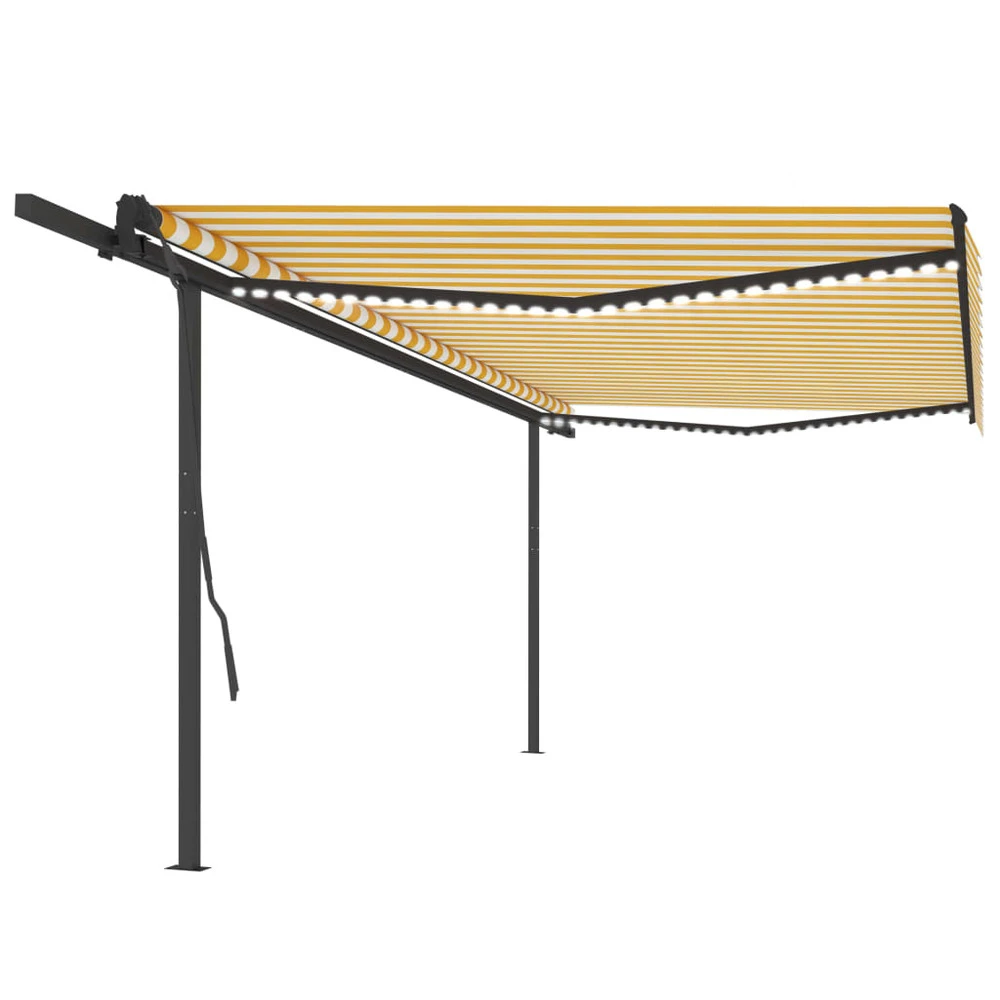 VIDAXL Auvent Automatique Capteur De Vent Et Led 5x3,5m Jaune Et Blanc 1 VIDAXL Auvent Automatique Capteur De Vent Et Led 5x3,5m Jaune Et Blanc