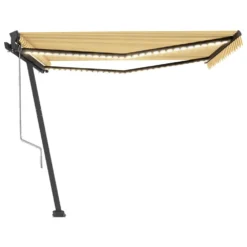 VIDAXL Auvent Automatique Capteur De Vent Led 450x350cm Jaune Et Blanc -Konst Decor Magasin 6480d1e3694318.65725767