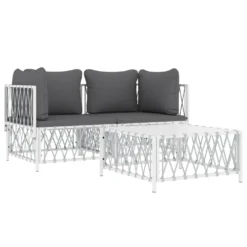 VIDAXL Salon De Jardin Avec Coussins 3 Pcs Blanc Acier 9 VIDAXL Salon De Jardin Avec Coussins 3 Pcs Blanc Acier -Konst Decor Magasin 6480d27f89e530.76411994