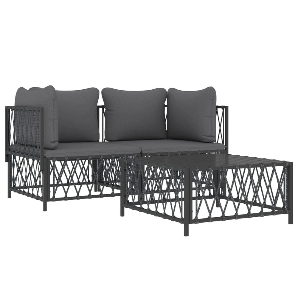 VIDAXL Salon De Jardin Avec Coussins 3 Pcs Anthracite Acier 3 VIDAXL Salon De Jardin Avec Coussins 3 Pcs Anthracite Acier – Image 3