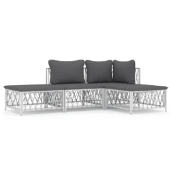 VIDAXL Salon De Jardin 4 Pcs Avec Coussins Blanc Acier