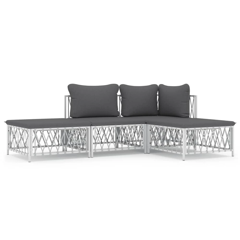 VIDAXL Salon De Jardin 4 Pcs Avec Coussins Blanc Acier 1 VIDAXL Salon De Jardin 4 Pcs Avec Coussins Blanc Acier