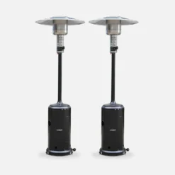 Lot De 2 Chauffages Extérieur à Gaz Noir. Parasols Chauffants De Terrasse Finland 12.5kw Avec Roulettes